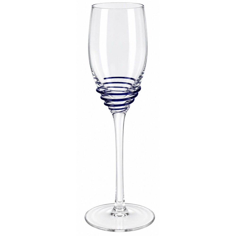 Pier 1 Imports Swirl Twist Champagne Flute Glass Blue Hand Blown